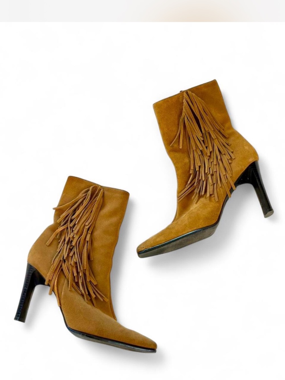 Fringe Suede Ankle Boots - Tan
